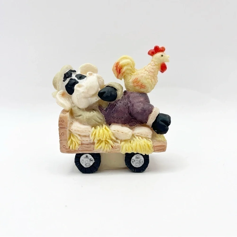 Vintage 1994 Popular Imports Farmer Resin Miniature Set Cows Chicken Made in USA